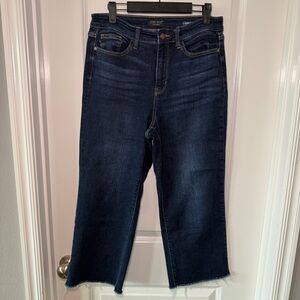 Judy Blue Wide Leg Cropped Jean Stretch Denim Size 9/29 Dark Wash Raw Hem